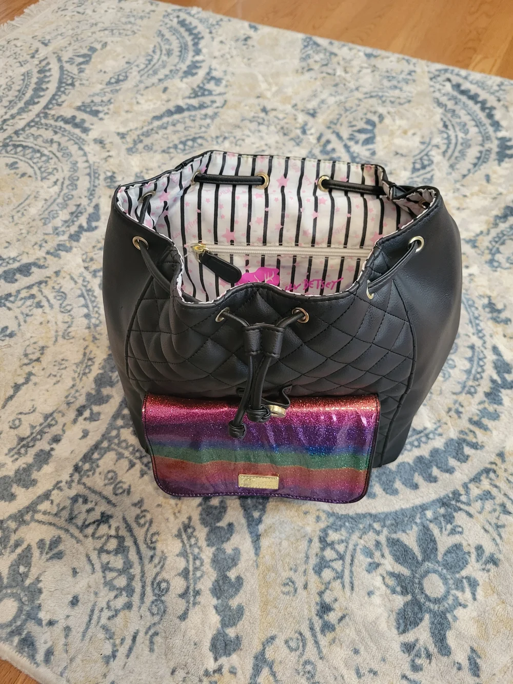 Betsy Johnson Sparkle Cat Backpack - Rainbow Glitter NWT